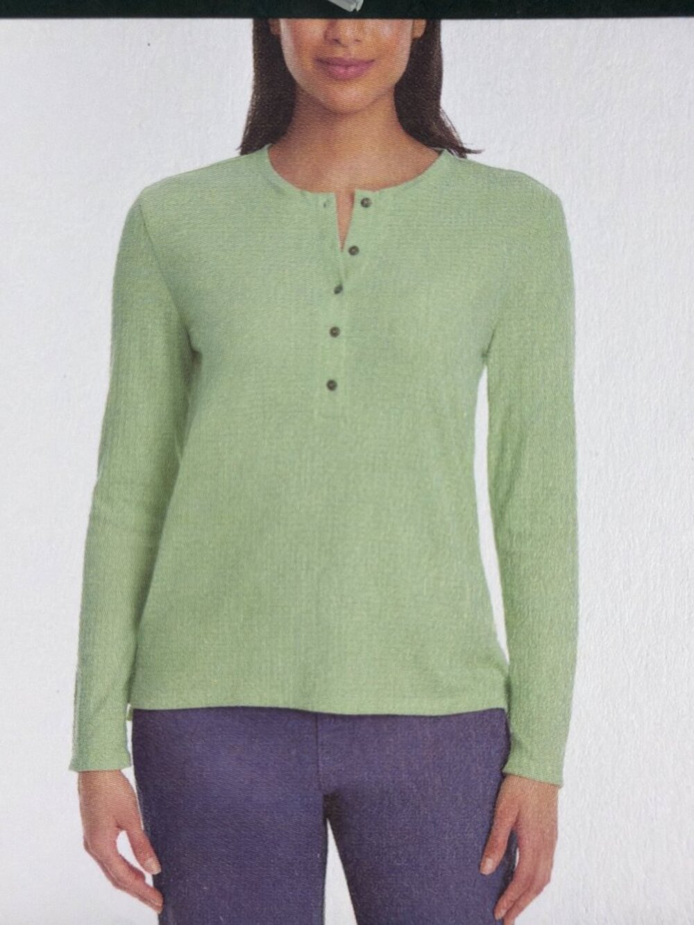 G.H. Bass & Co. Womens XS Green Textured Henley Long Sleeve Top - Picture 8 of 8